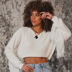 NWT S Cameron Ivory Fringe Sweater 12th Tribe